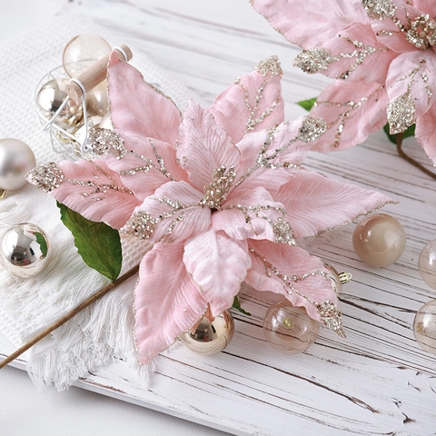 Künstliche Poinsettie Weihnachtsblume Große Glitzer Samt Realistische Weihnachtsbaum Dekoration Haus Party Urlaub Ornament