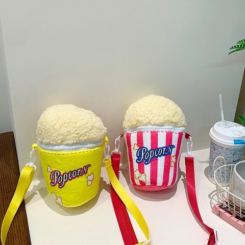 Kinder Niedliche Cartoon Popcorn Form Plüsch Umhängetasche Weiches Material Verstellbarer Gurt Schultertasche Für Kindergarten Kinder Geschenk