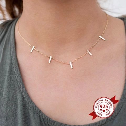 Geometric Bar Necklace With 925 Sterling Silver Chain And Copper Pendants Minimalist Chic Jewelry For Women