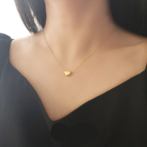 3D Heart Pendant Necklace Titanium Steel 18K Gold Plated High Polished Mirror Finish Minimalist Jewelry For Women