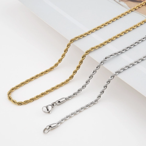 Stainless Steel Rope Chain Necklace Vacuum Plated Non-Fading Hip Hop Minimalist Jewelry For Men Women