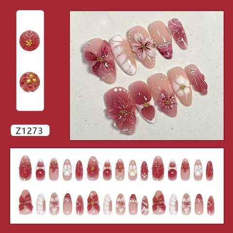Ongles Press On Forme Amande 3D Camélia Fleur Künstliche Perle Décor Amovible Artificiel Faux Ongles Patchs Pour Femmes Style Doux