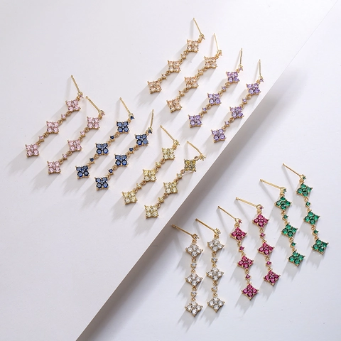 Orecchini Pendenti Con Nappa In Zirconia Geometrica Rame Placcato Oro 18K Forma Di Fiore Gioielli Lusso