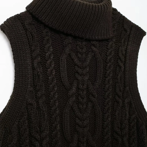 Gilet In Maglia Retrò Donna Collo Alto Senza Maniche Caldo Pullover Largo Top A Strati Casual