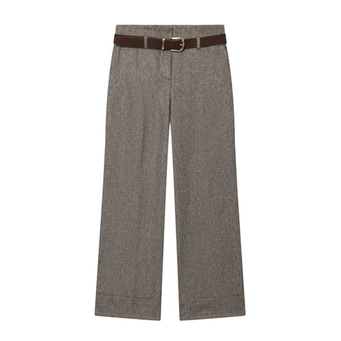 High Waist Weites Bein Hose Mit Gürtel Fischgrätenmuster Texturiert Lässig Büro Elegant Mode Hose Für Damen