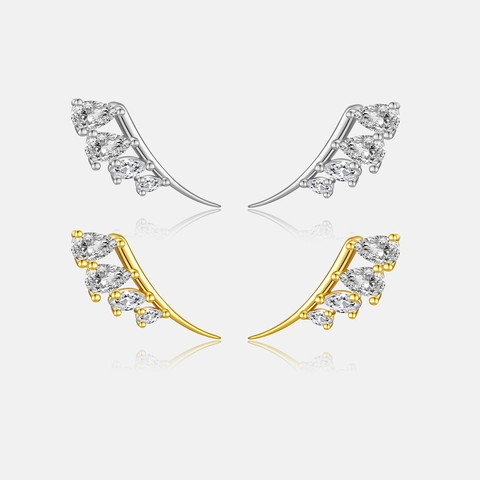 Minimalist 925 Sterling Silver Teardrop Stud Earrings For Women Small Delicate Rhinestone Leaf Feather Shaped Earrings Jewelry