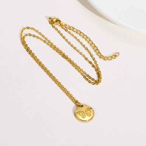 Stainless Steel Pendant Necklace For Women Gold Plated Butterfly Rose Sunflower Star Square Lucky Pendant Fashion Jewelry