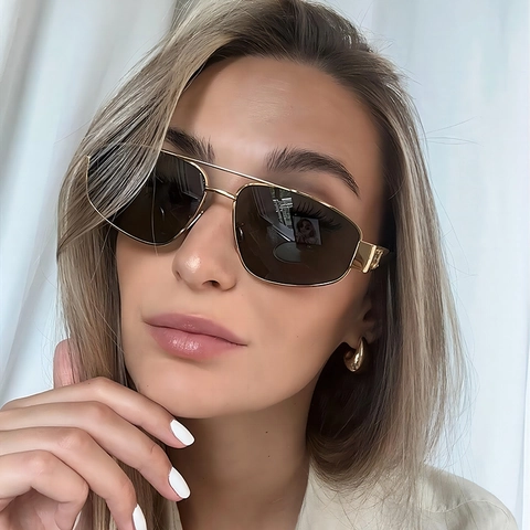 Lunettes De Soleil Aviateur Rétro Monture Métallique Double Pont Protection UV400 Style Hip Hop Mode Pour Hommes Femmes