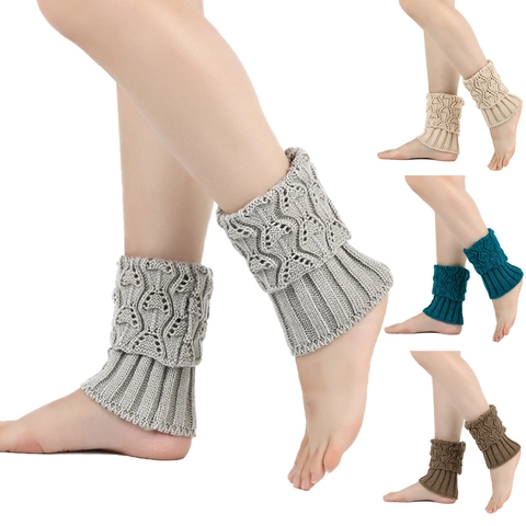 Knitted Boot Cuffs Women Cable Knit Crochet Leg Warmers Short Ribbed Winter Foot Covers Acrylic Soft Hollow Out Boho