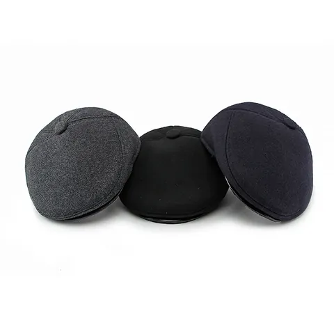 Men Flat Cap Winter Warm Ivy Hat With Ear Flaps Retro British Newsboy Style Polyester Felt Fleece Lined