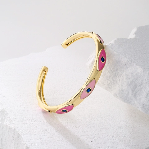 Brazalete Abierto Ojo Turco Cobre Chapado En Oro Esmalte Colorido Circonita Joyería Bohemia Para Mujeres
