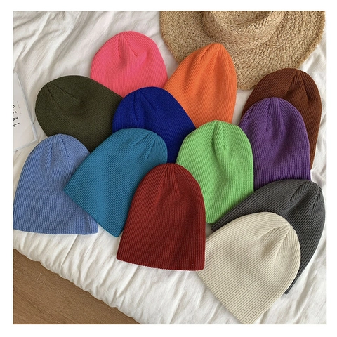 Strickmütze Beanie Wollgarn Winter Warm Einfarbig Aufschlag Totenkopfkappe Lässig Gerippt Weich Für Herren Damen Outdoor