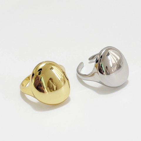 Anello Regolabile In Argento Sterling 925 Forma Organica Liscia Lucidato A Specchio Stile Francese Minimalista
