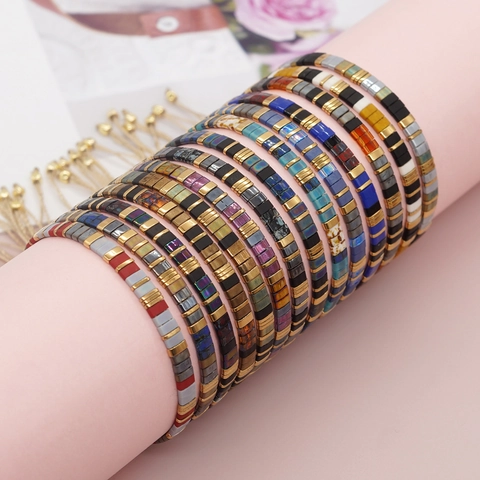 Handmade Woven Tila Bead Bracelet Bohemian Geometric Square Glass Jewelry For Women Adjustable Ethnic Style