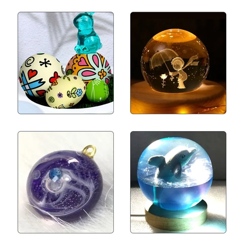 Sphere And Egg Silicone Molds DIY Resin Casting Crafting Easter Decorations Transparent Soft Reusable