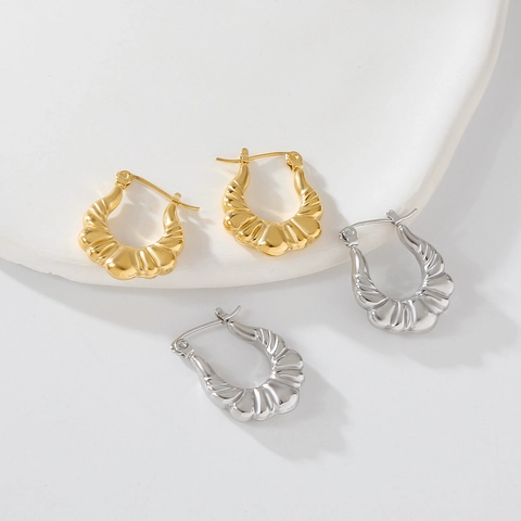 Stainless Steel Star Hoop Earrings Gold Plated Irregular Geometric Ribbed Croissant Texture Polished Unisex Fashion Jewelry