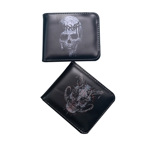 Men Short Bifold Wallet Faux Leather Skull Skeleton Print Zipper Coin Pocket Card Slots Gothic Streetwear Style