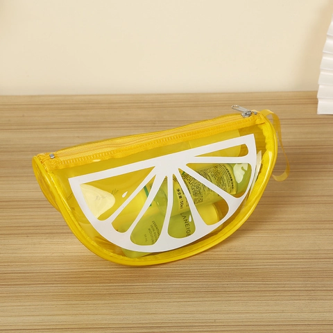Lemon Slice Shape Transparent PVC Makeup Bag Waterproof Portable Travel Toiletry Wash Pouch For Women Girls Cute Fresh