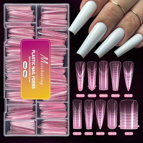 Misscheering Roze Doorschijnende Nagelverlenging Dual Forms Snel Opbouw Poly Gel Vormen Met Schaal Manicure Tool