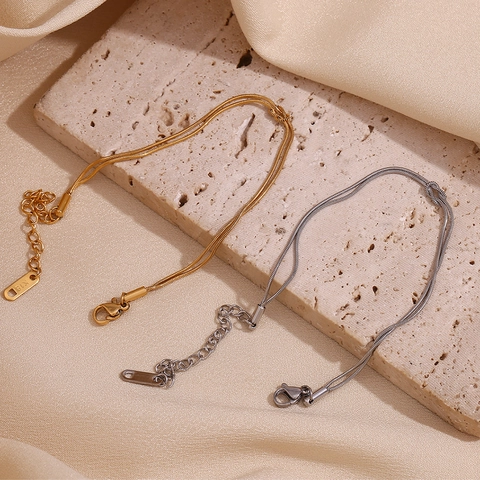 Bracciale a Doppio Strato in Acciaio Inossidabile Minimalista con Nodo Catena a Serpente per Donna Gioielli di Moda
