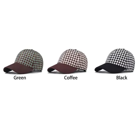 Houndstooth Karo Baseball Cap Vintage Verstellbar Mode Sonnenhut Für Damen Herren Polyester Baumwolle Mischung