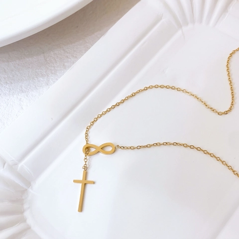 Collana Con Pendente A Croce In Acciaio Inossidabile Placcato Oro Simbolo Di Infinito A Forma Di Y Gioielli Minimalisti Religiosi Da Donna