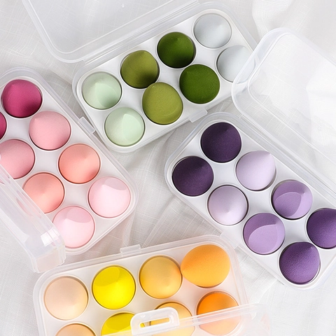 Makeup Sponges Foundation Blenders Hydrophilic Non-Latex Wet Dry Use Multi Color With Transparent Storage Case