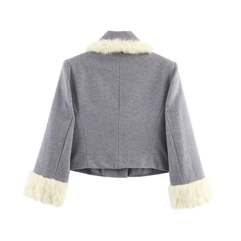 Giacca E Pantaloncini In Lana Grigia Da Donna Con Patchwork In Pelliccia Sintetica Giacca Monopetto E Pantaloncini Casual