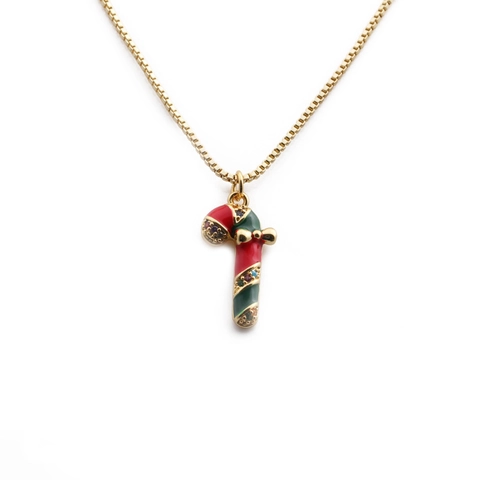 Weihnachts Zuckerstangen Anhänger Halskette Vergoldetes Kupfer Emaille Bunte Verziertes Festlicher Schmuck Für Damen