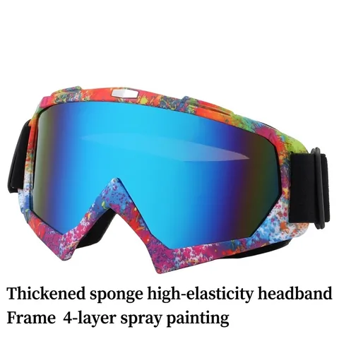 Masque De Ski Monture TPU Verre PC Protection UV Coupe-Vent OTG Pour Hommes Femmes Outdoor Snowboard Sports Sangle Réglable Graffiti