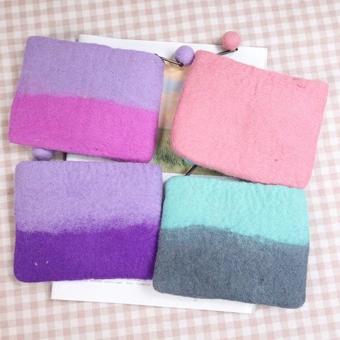 Cute Cartoon Animal Wool Felt Coin Purse Handmade Elephant Cat Pig Zippered Small Storage Bag Soft Gift For Girls Women