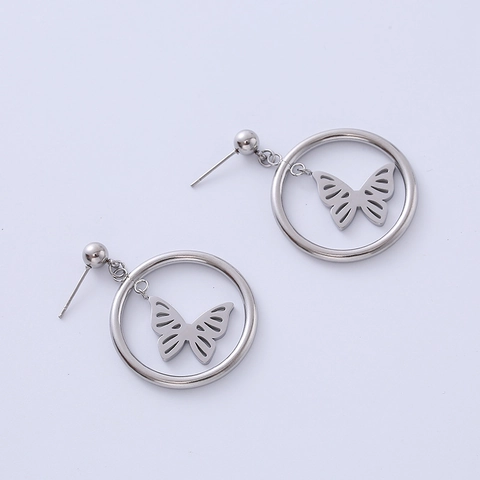 Orecchini A Cerchio Con Farfalla Pendenti Cavi Acciaio Inossidabile Placcato Oro 18K Gioielli Di Moda Per Donna