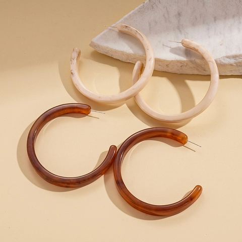 Orecchini A Cerchio In Resina Geometrici A C Con Perno In Argento Sterling 925 Texture Marmo Grandi Tondi Donna