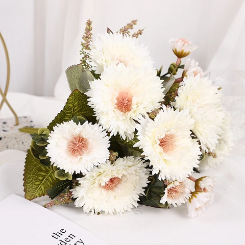 Kunstmatige Satijnn Madeliefje Bloem Boeket Faux Pioenplanten Home Decoratie Fotografie Rekwisieten Hoogwaardig Realistisch