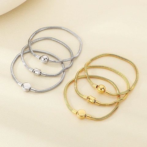 Stainless Steel Snake Chain Bracelet With Rhinestone Crown Heart Barrel Clasp For DIY Charms Elegant Jewelry