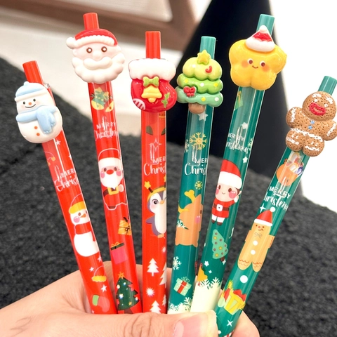 Penne Gel Natalizie Cartone Animato Babbo Natale Pupazzo Di Neve Silicone 3D Decorazione Cancelleria Ufficio Regalo