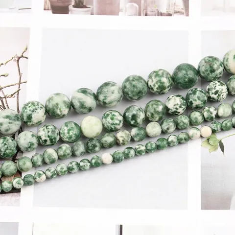 Round Loose Beads Natural Green Spot Stone Polished Smooth For DIY Jewelry Making Necklaces Bracelets Crafts Accessories