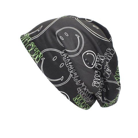 Gebreide Beanie Katoen Happy Face Graffiti Print Slouchy Skull Cap Streetwear Hip Hop Ademend Outdoor