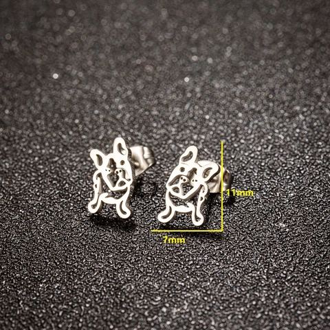 Franse Bulldog Oorknopjes Roestvrij Staal Holle Dier Silhouet Minimalistische Gepolijst Mode Sieraden Voor Dames Meisjes