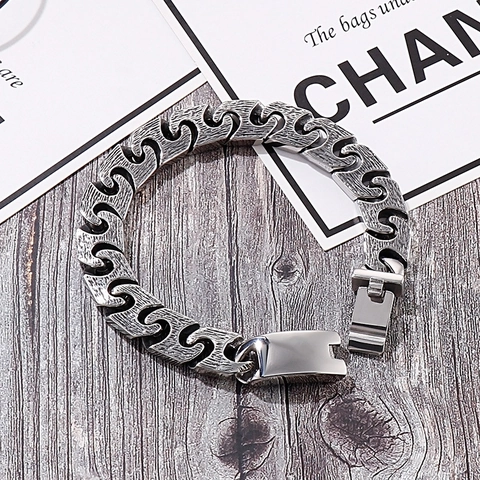 Pulsera De Acero Inoxidable 316L Hombre Retro Distressed Punk Rock Estilo Industrial Metal Cepillado Eslabón En S