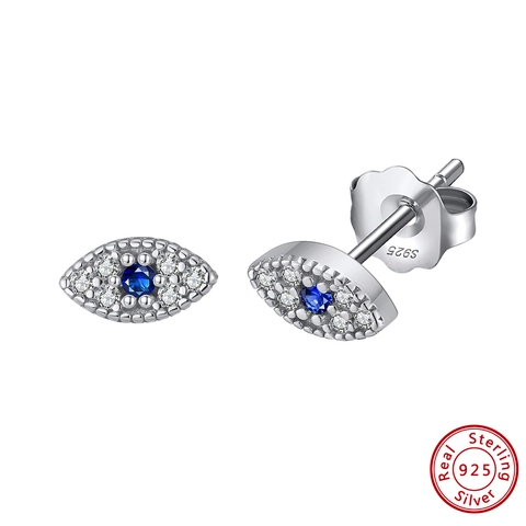 925 Sterling Silver Evil Eye Stud Earrings Gold Plated Blue Rhinestone Dainty Hypoallergenic Jewelry For Women Gift