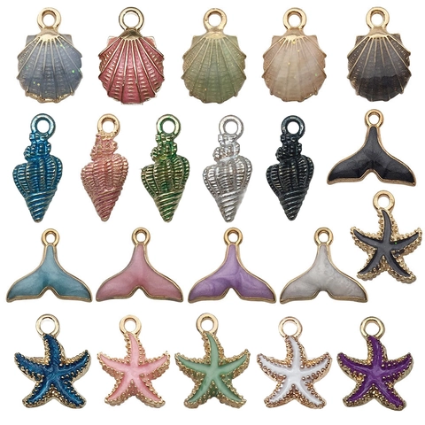 Enamel Ocean Sea Shell Starfish Mermaid Tail Charms Zinc Alloy Pendants For DIY Jewelry Making Bracelets