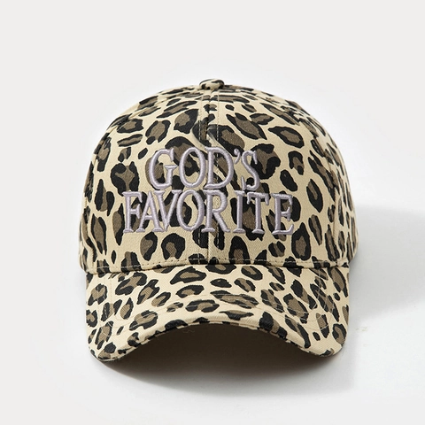 Leopard Print Baseball Cap Gods Favorite Embroidery Adjustable Outdoor Sun Hat Curved Brim Polyester Headwear