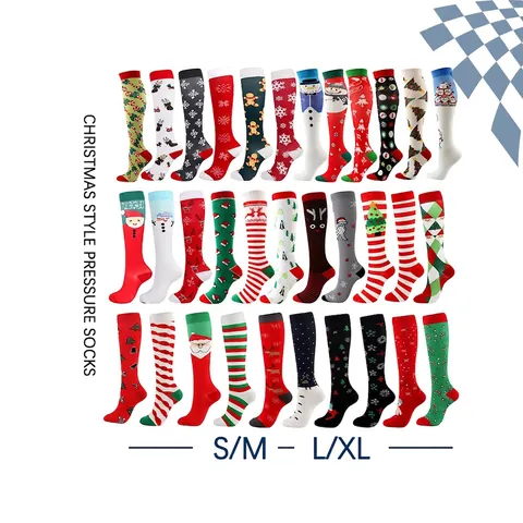 Calcetines De Compresión Navidad Nailon Largos Soporte De Presión Patrones Festivos Para Hombres Mujeres