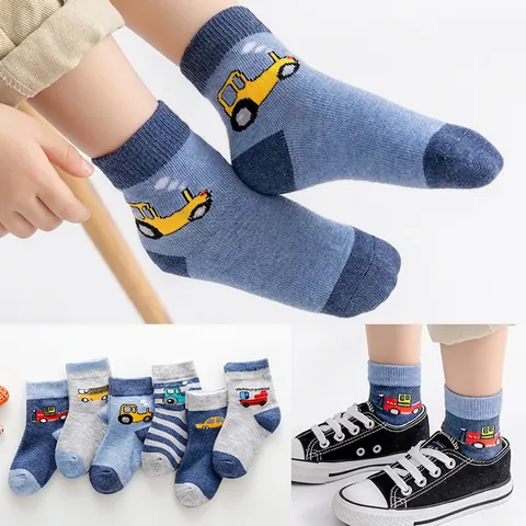 Kinder Wadenhohe Socken Polyester Atmungsaktiv Cartoon Baufahrzeuge Bagger Muster Schweißabsorbierend Kleinkinder Jungen Accessoire