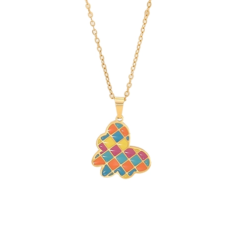 Collana con Ciondolo in Smalto Placcato Oro in Acciaio Inossidabile per Donna Gioielli Geometrici Colorati Farfalla Fiore Cuore Stella Malocchio