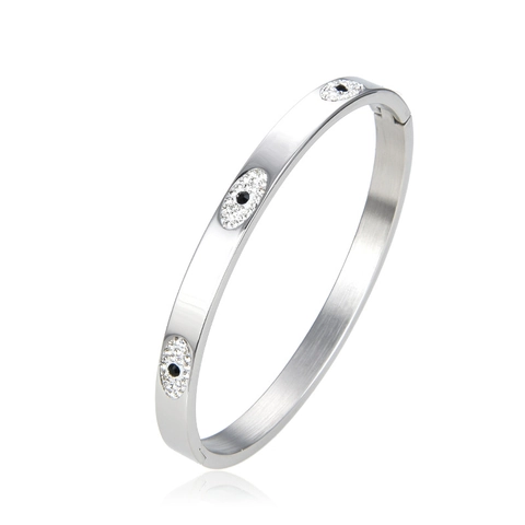 Bracciale Rigido Malocchio In Acciaio Inossidabile Con Cristallo Di Strass Apertura A Cerniera Gioielli Di Moda Per Donna