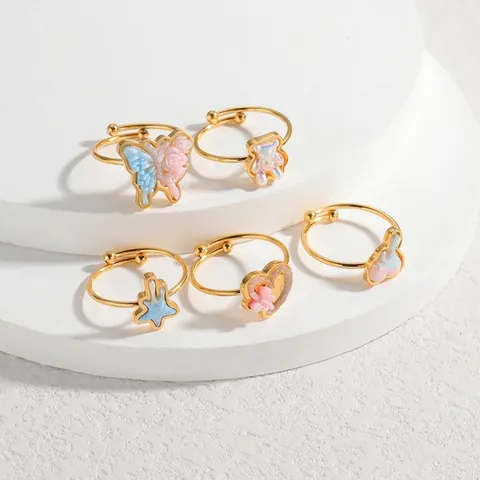 Anillos Abiertos Ajustables de Acero Inoxidable Chapado en Oro 18K Mariposa Oso Corazón Estrella para Mujer Joyería