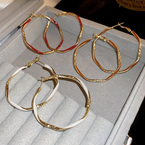 Onregelmatige Geometrische Creolen Vintage Emaille Druppelolie Legering Sieraden Met Zilveren Oorsteker Voor Dames