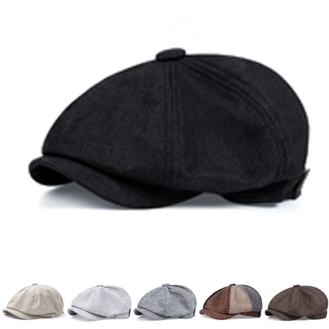 Cappello Coppola Vintage Stile Britannico per Uomo Donna Cotone Effetto Lino Traspirante Patchwork Berretto Retrò Ottagonale Cappello Piatto
